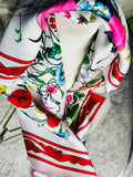 Luxury Square Scarf Women Floral Twill Silk Scarf Hand Printed