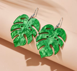 Tropical Green  Leaf Turtleback Leaves Drop Earrings  New Trendy Ear Hook Acrylic Jewelry