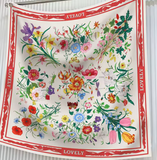 Luxury Square Scarf Women Floral Twill Silk Scarf Hand Printed