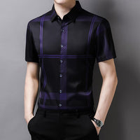 Plaid Shirt Men High Quality Silk Summer Short sleeve Casual Shirts