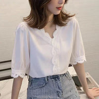 Women Chiffon Shirt Short Sleeve Blouse