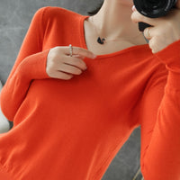 Women Sweater  V-neck Knitwear Long Sleeve Loose Cashmere Sweater