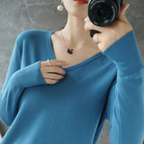 Women Sweater  V-neck Knitwear Long Sleeve Loose Cashmere Sweater