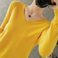 Women Sweater  V-neck Knitwear Long Sleeve Loose Cashmere Sweater