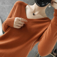 Women Sweater  V-neck Knitwear Long Sleeve Loose Cashmere Sweater