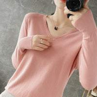 Women Sweater  V-neck Knitwear Long Sleeve Loose Cashmere Sweater