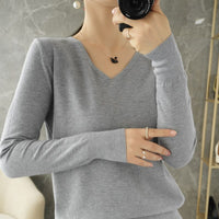 Women Sweater  V-neck Knitwear Long Sleeve Loose Cashmere Sweater