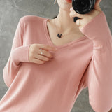 Women Sweater  V-neck Knitwear Long Sleeve Loose Cashmere Sweater