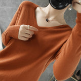 Women Sweater  V-neck Knitwear Long Sleeve Loose Cashmere Sweater