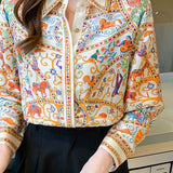 Elegant Horse Vintage Print Women Blouse