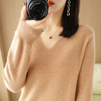 Women V Neck Long Sleeved Pullover Sweater