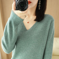 Women V Neck Long Sleeved Pullover Sweater