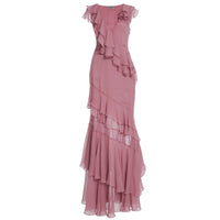 Light Luxury Pink Women  Ruffles High Waist Slim dress