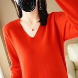 Women V Neck Long Sleeved Pullover Sweater