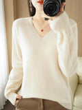 Women V Neck Long Sleeved Pullover Sweater