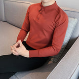 British Long-Sleeved Knitted Casual POLO Shirts Contrast Color