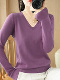 Women V Neck Long Sleeved Pullover Sweater