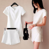 White Black Suit Split Shirt and Shorts Summer Casual Ladies