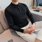 British Long-Sleeved Knitted Casual POLO Shirts Contrast Color