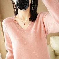 Women V Neck Long Sleeved Pullover Sweater