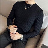 Thermal Knit Sweater Slim Fit Plaid Fashion Round Collar Set Head Sweaters