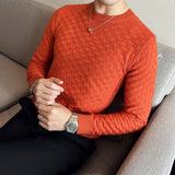 Thermal Knit Sweater Slim Fit Plaid Fashion Round Collar Set Head Sweaters