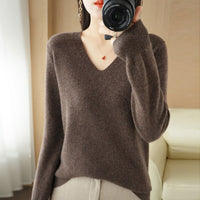 Women V Neck Long Sleeved Pullover Sweater