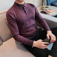 British Long-Sleeved Knitted Casual POLO Shirts Contrast Color