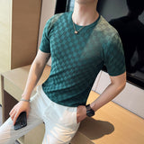 Casual Short Sleeve T-shirt/Male Slim Fit Plaid  Knit