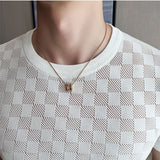 Casual Short Sleeve T-shirt/Male Slim Fit Plaid  Knit