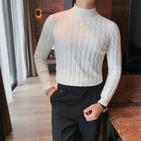 Winter Fashion Simple Slim Sweater Men Clothing High Collar  Pullovers