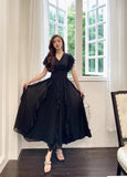 Women Sexy V-neck Fashion Ruffles Slimming Dress