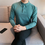 British Long-Sleeved Knitted Casual POLO Shirts Contrast Color