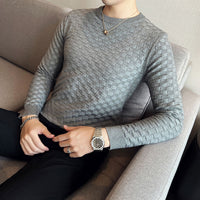 High Quality Knitting Sweater Male Slim Fit Plaid Pullover For Men