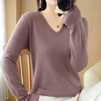 Women V Neck Long Sleeved Pullover Sweater