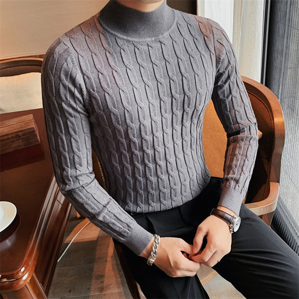 Winter Fashion Simple Slim Sweater Men Clothing High Collar  Pullovers