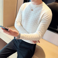 Thermal Knit Sweater Slim Fit Plaid Fashion Round Collar Set Head Sweaters