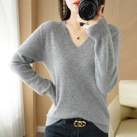 Women V Neck Long Sleeved Pullover Sweater