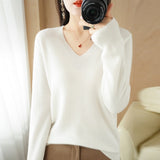 Women V Neck Long Sleeved Pullover Sweater