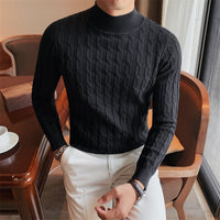 Winter Fashion Simple Slim Sweater Men Clothing High Collar  Pullovers