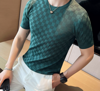 Casual Short Sleeve T-shirt/Male Slim Fit Plaid  Knit