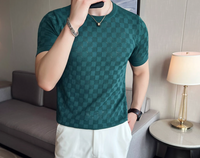 Casual Short Sleeve T-shirt/Male Slim Fit Plaid  Knit