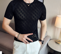 Casual Short Sleeve T-shirt/Male Slim Fit Plaid  Knit