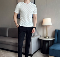 Casual Short Sleeve T-shirt/Male Slim Fit Plaid  Knit