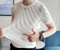 Casual Short Sleeve T-shirt/Male Slim Fit Plaid  Knit