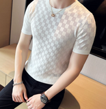 Casual Short Sleeve T-shirt/Male Slim Fit Plaid  Knit