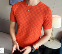 Casual Short Sleeve T-shirt/Male Slim Fit Plaid  Knit