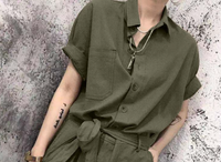 Buttons Solid Color Turn-down Collar High Waist Cargo Female Street Casual Pocketet Jumpsuits Women Clothes Vintage