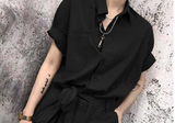 Buttons Solid Color Turn-down Collar High Waist Cargo Female Street Casual Pocketet Jumpsuits Women Clothes Vintage