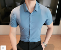 Men High Elasticity High Quality  Sexy Short Sleeve Slim Shirt